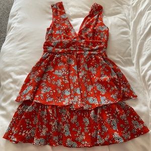 Vici Red Sleeveless Dress with Blue and White Flowers